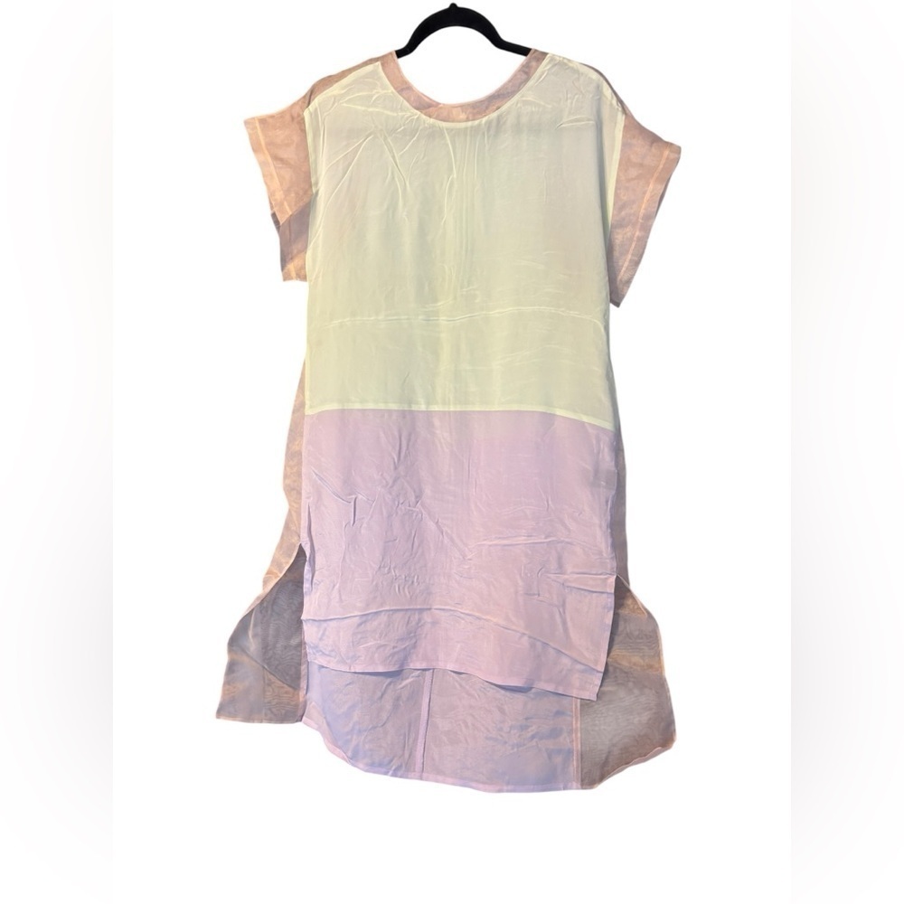 NWT Antik Batik 100% Silk Color Block Pastel Short Dress Cap Sleeves Size L 42